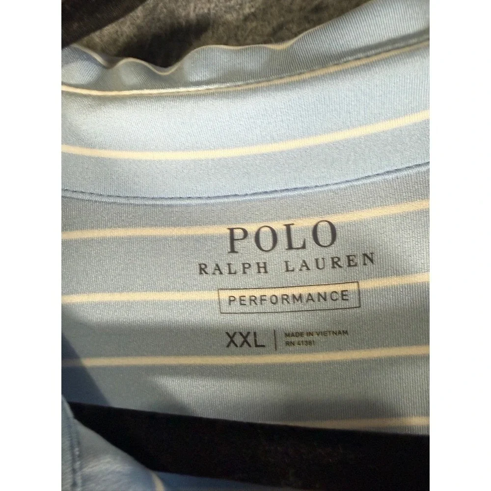 Polo‎ Ralph Lauren Performance Mens XXL Blue White Striped Golf Polo Shirt NWT